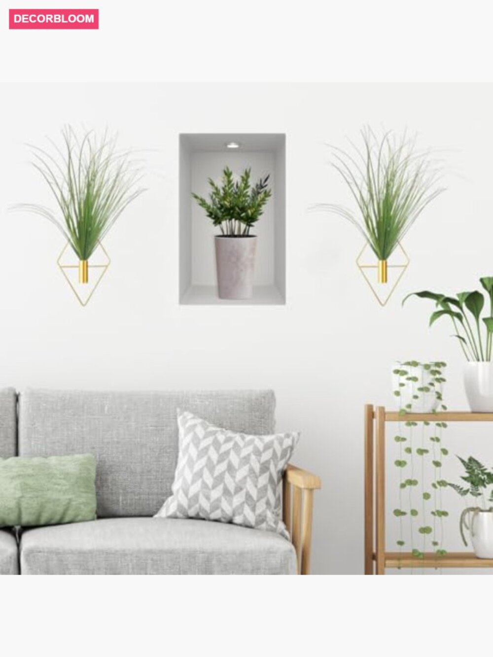 Set of 2 Diamond Shape Metal Hanging Planters with Artificial Plants - Picture 2 of 7